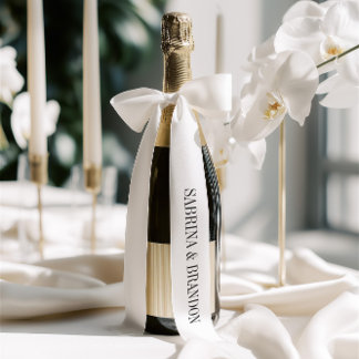 Elegant White Wedding Bride & Groom Names  サテンリボン