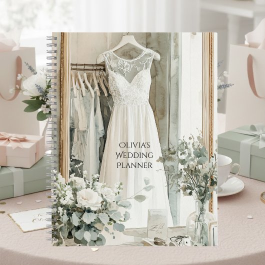 Elegant White Wedding Dress Floral Wedding Planner ノートブック