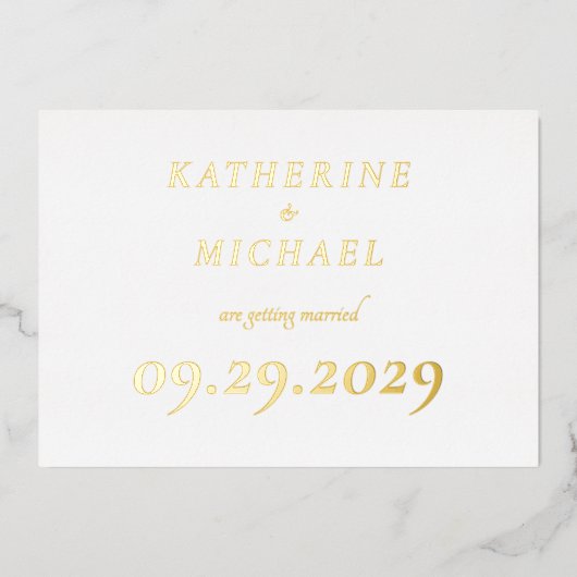 Elegant White Wedding Real Gold Foil Invitations 箔シーズンカード (正面)