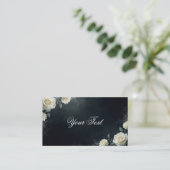 Elegant White Wedding Roses on Black Background 名刺 (スタンド正面)