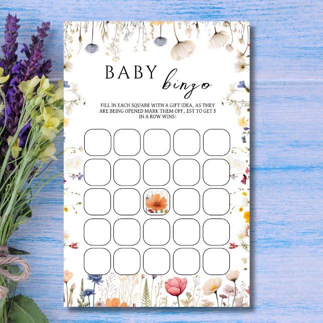 Elegant White Wildflower Bloom Baby Shower Bingo (クリエイターアップロード済み)