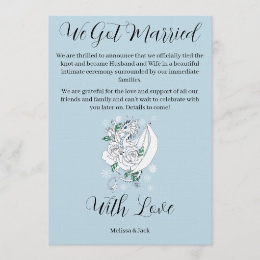 Elegant White Winter Fantasy Dragon Roses Wedding  招待状 (正面)