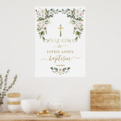 Elegant WhiteLily Wild Rose Welcome Baptism Sign ポスター (キッチン)