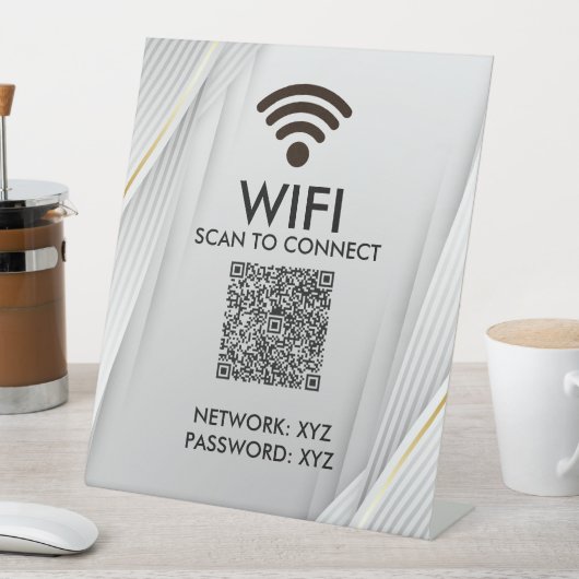 Elegant Wifi QR Code Scan To Connect Silver Gold 台座サイン (インサイチュ)