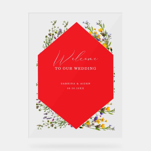 Elegant Wild Flower Blooming Wedding Welcome アクリルサイン (正面)