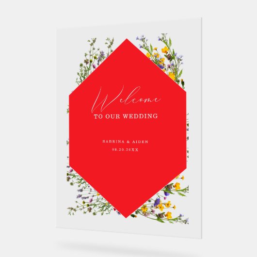 Elegant Wild Flower Blooming Wedding Welcome  アクリルサイン (傾斜)