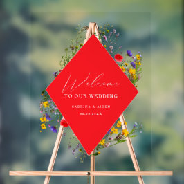 Elegant Wild Flower Blooming Wedding Welcome アクリルサイン