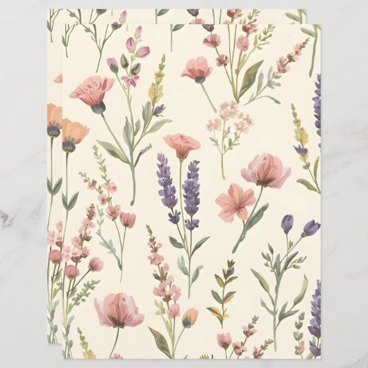 Elegant Wild flower Patterned Scrapbook Paper (正面/裏面)