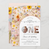 Elegant Wildflower 1st Birthday Photo 招待状 (正面/裏面)