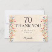 Elegant Wildflower 70th Birthday Thanks サンキューカード (正面)