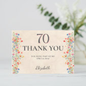 Elegant Wildflower 70th Birthday Thanks サンキューカード (スタンド正面)