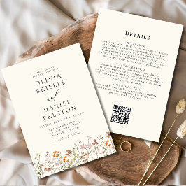 Elegant Wildflower All in One QR Code Wedding 招待状