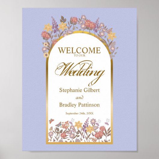 Elegant Wildflower Arch Gold Lavender Dusty Purple ポスター (正面)