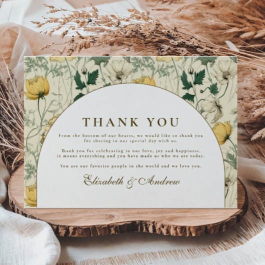 Elegant Wildflower Arch Minimal Wedding サンキューカード