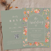 Elegant Wildflower Arch Sage Green Blush Wedding 招待状