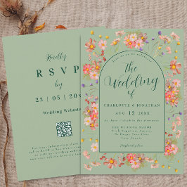 Elegant Wildflower Arch Sage Green Wedding 招待状
