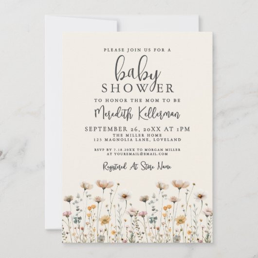 Elegant Wildflower Baby Shower 招待状 (正面)