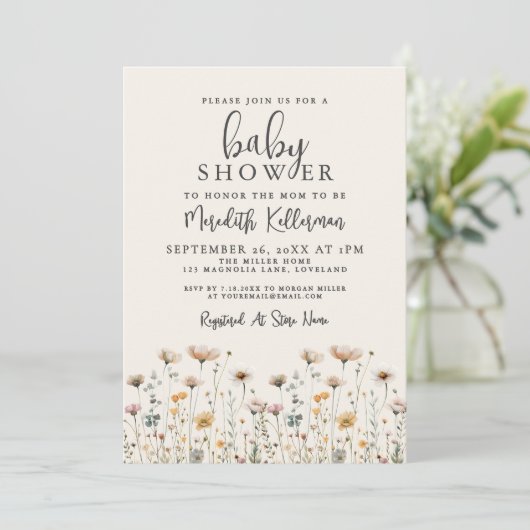 Elegant Wildflower Baby Shower 招待状 (スタンド正面)