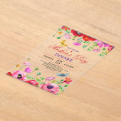 Elegant Wildflower Black Chic Mother's Day Dinner アクリル招待状 (レイダウン)