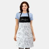 Elegant Wildflower Black White Custom Name エプロン (着用した状態)