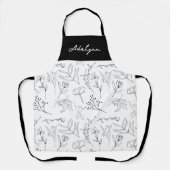 Elegant Wildflower Black White Custom Name エプロン (正面)