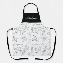 Elegant Wildflower Black White Custom Name エプロン
