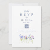 Elegant Wildflower Blue Blush Pink QR Code 招待状 (裏面)