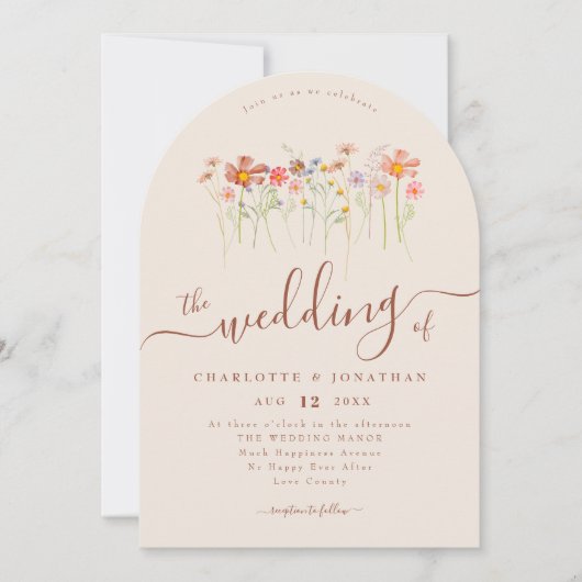 Elegant Wildflower Boho Beige Terracotta Wedding 招待状 (正面)