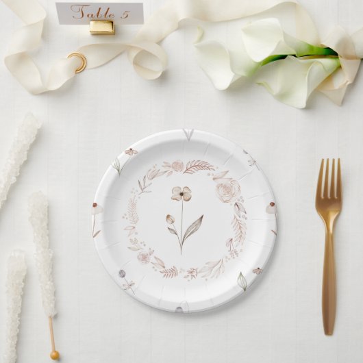 Elegant Wildflower Boho Floral Garden Plate ペーパープレート (ウェディング)