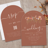 Elegant Wildflower Boho Terracotta QR Code Wedding 招待状