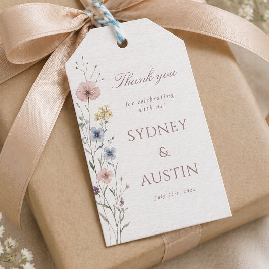 Elegant Wildflower Couples Shower Party Thank You ギフトタグ