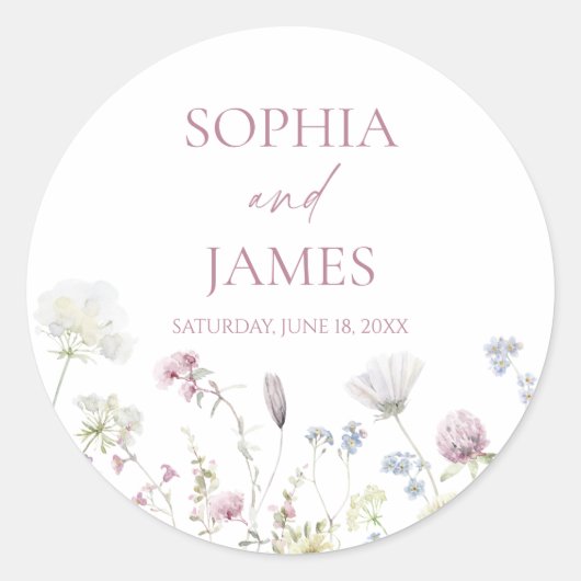 Elegant Wildflower Floral Flowers Wedding ラウンドシール (正面)