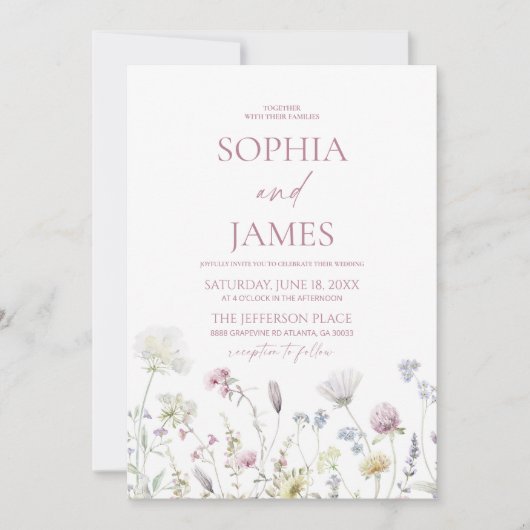 Elegant Wildflower Floral Flowers Wedding 招待状 (正面)