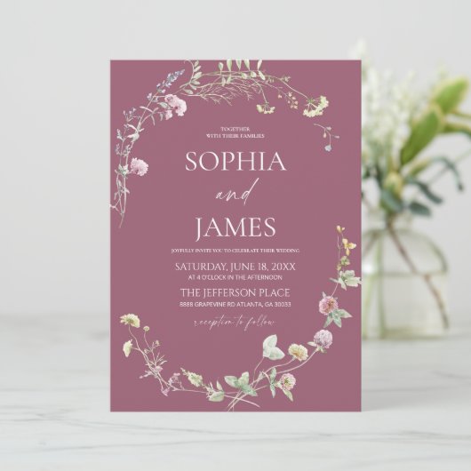 Elegant Wildflower Floral Frame Wedding 招待状 (スタンド正面)