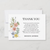 Elegant Wildflower Floral Monogram Crest Wedding サンキューカード (正面)