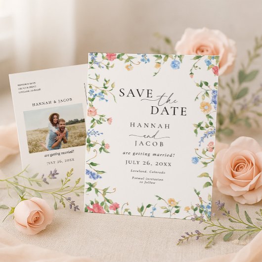 Elegant Wildflower Floral Save the Date Wedding 案内ポストカード