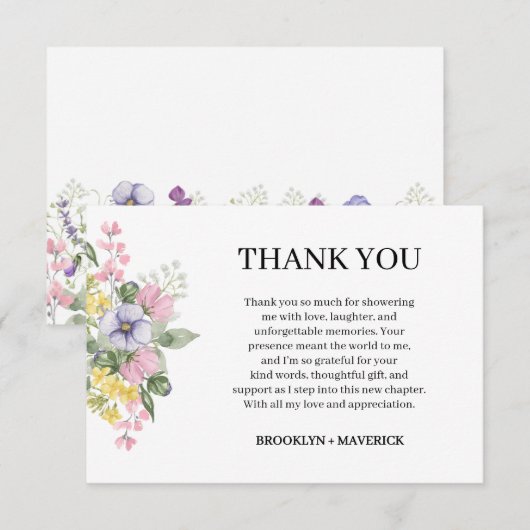 Elegant Wildflower Floral Wedding サンキューカード (正面/裏面)