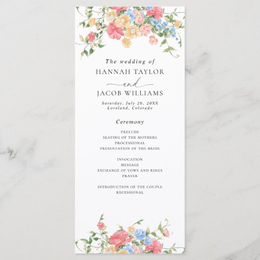 Elegant Wildflower Floral Wedding Program プログラム (正面)