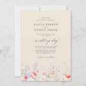 Elegant wildflower garden beige QR RSVP wedding 招待状 (正面)