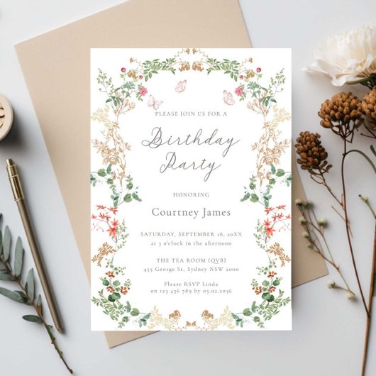 Elegant Wildflower Garden birthday party 招待状