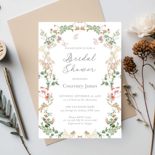 Elegant Wildflower Garden Bridal Shower 招待状