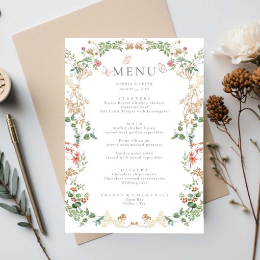 Elegant Wildflower Garden Floral Menu Card
