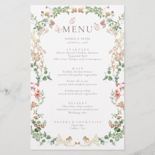 Elegant Wildflower Garden Floral Menu Card (正面)