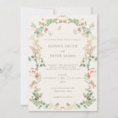 Elegant Wildflower Garden Floral Wreath 招待状 (正面)
