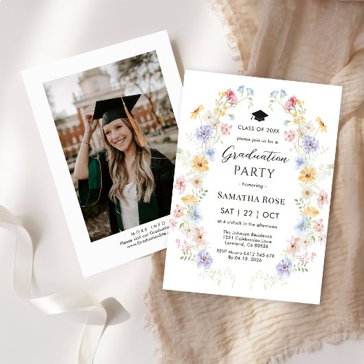 Elegant Wildflower Garden Graduation Party 招待状