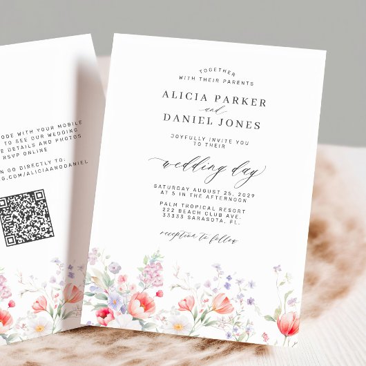 Elegant wildflower garden QR code RSVP wedding 招待状