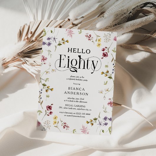Elegant Wildflower 'Hello Eighty' 80th Birthday 招待状