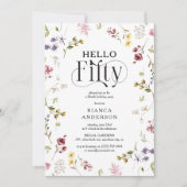 Elegant Wildflower 'Hello Fifty' 50th Birthday 招待状 (正面)