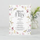 Elegant Wildflower 'Hello Fifty' 50th Birthday 招待状 (スタンド正面)