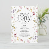Elegant Wildflower 'Hello Forty' 40th Birthday 招待状 (スタンド正面)